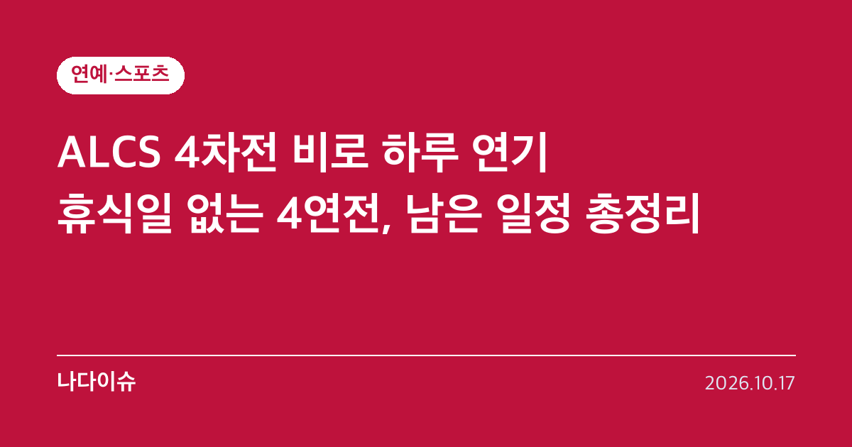 ALCS 4차전 비로 하루 연기…휴식일 없는 4연전, 남은 일정 총정리