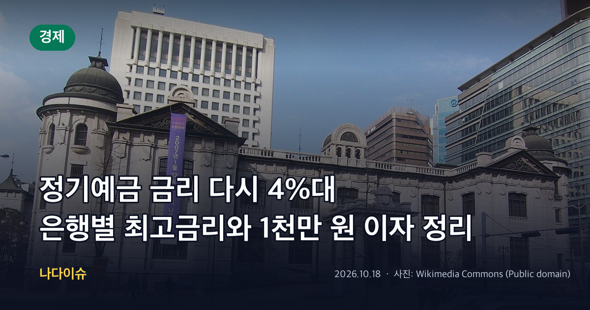 정기예금 금리 다시 4%대…은행별 최고금리와 1천만 원 이자 정리