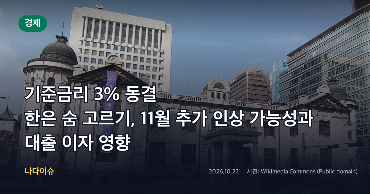 기준금리 3% 동결…한은 숨 고르기, 11월 추가 인상 가능성과 대출 이자 영향