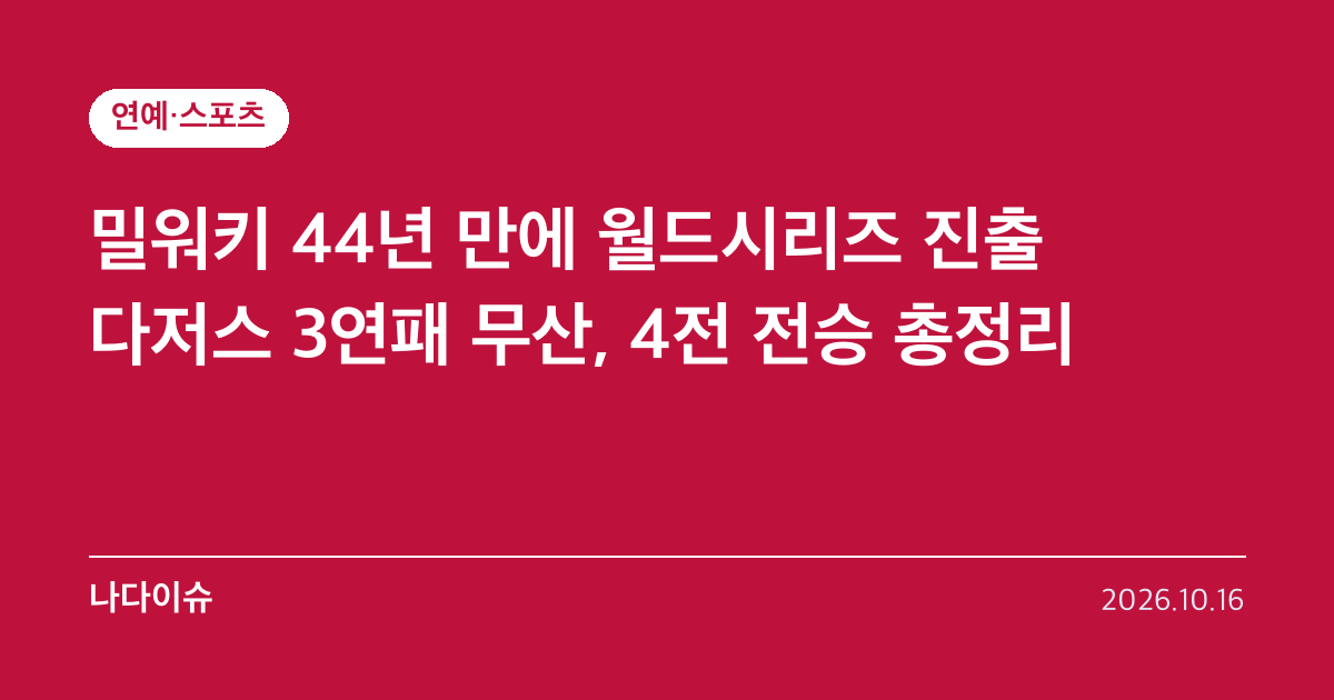 밀워키 44년 만에 월드시리즈 진출…다저스 3연패 무산, 4전 전승 총정리