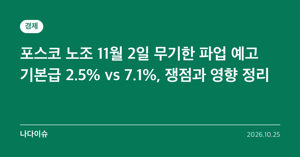 포스코 노조 11월 2일 무기한 파업 예고…기본급 2.5% vs 7.1%, 쟁점과 영향 정리