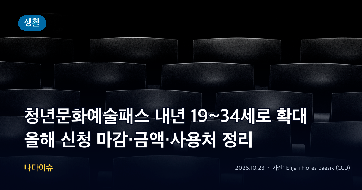 청년문화예술패스 내년 19~34세로 확대…올해 신청 마감·금액·사용처 정리